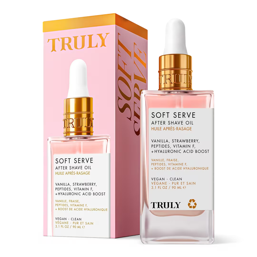 Descubre Soft Serve After Shave Oil de Truly, el secreto para transformar tu cuidado personal.