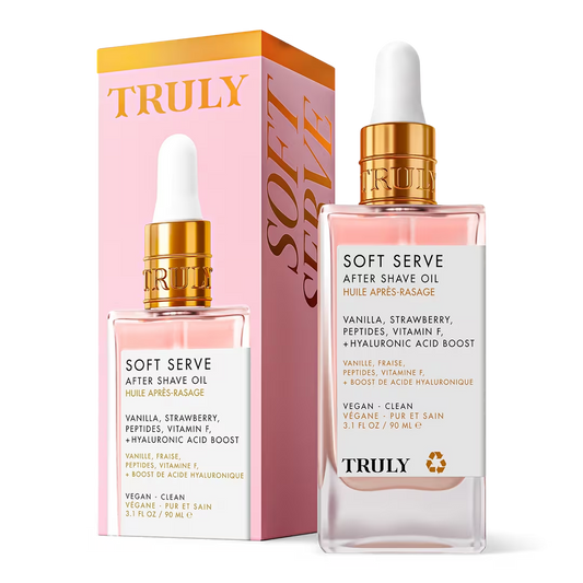 Descubre Soft Serve After Shave Oil de Truly, el secreto para transformar tu cuidado personal.